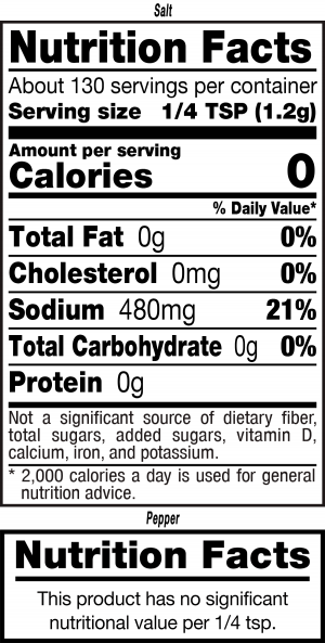 nutrition label for Salt & Pepper Grinder