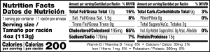 nutrition label for Calamares in Ink Sauce