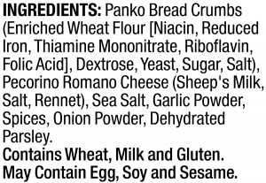 ingredients label for Seasoned Panko Bread Crumbs