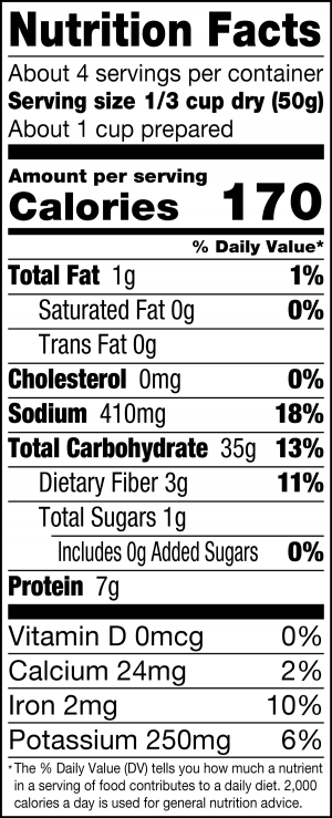 nutrition label for Butternut Squash & Kale Farro
