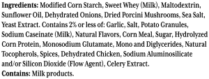 ingredients label for Porcini Mushroom Soup