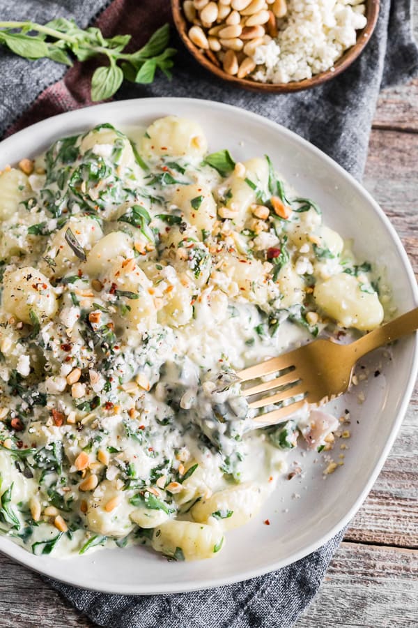 Creamy Gorgonzola Gnocchi with Spinach and Pine Nuts - Alessi Foods