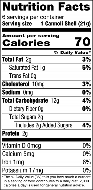 nutrition label for Large Cannoli Shells