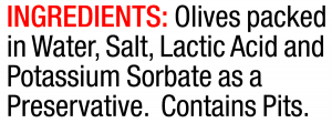 ingredients label for Greek Black Olives