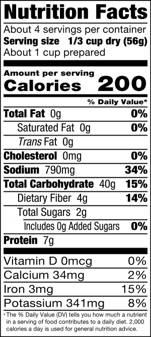 nutrition label for Black Beans & Rice