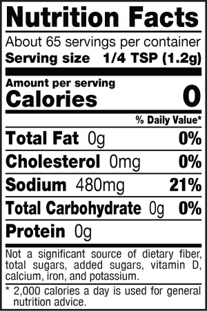 nutrition label for Coarse Sea Salt Grinder