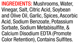ingredients label for Marinated Mushrooms