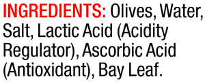 ingredients label for Pitted Italian Mixed Olives