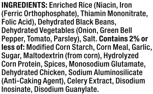 ingredients label for Black Beans & Rice