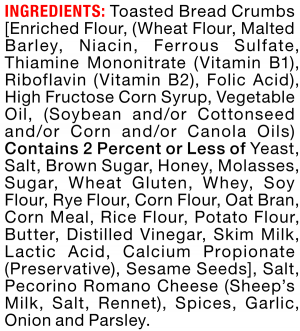 ingredients label for Seasoned Italian Style Bread Crumbs
