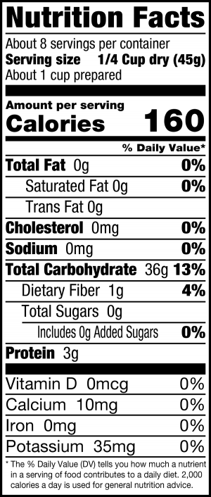 nutrition label for Basmati Rice Aged