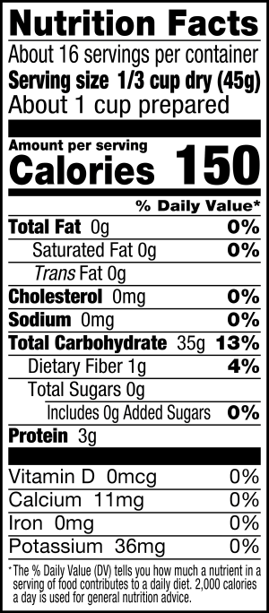 nutrition label for Arborio Rice