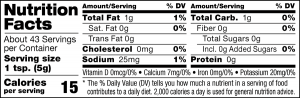nutrition label for Garlic Puree