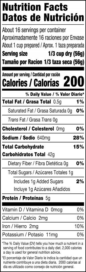 nutrition label for Coconut Ginger Rice Dinner