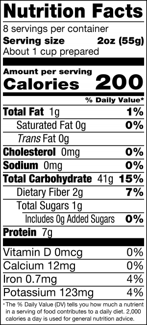 nutrition label for Organic Rigatoni