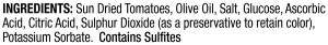 ingredients label for Sun Dried Tomatoes in Oil