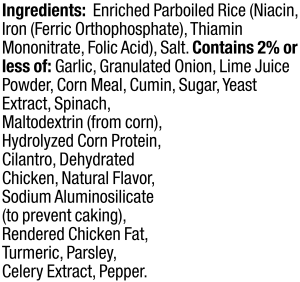 ingredients label for Cilantro Lime Rice U-Select Jug