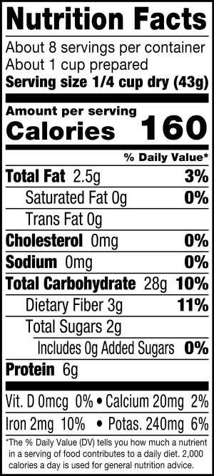 nutrition label for Organic Quinoa