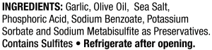 ingredients label for Garlic Puree