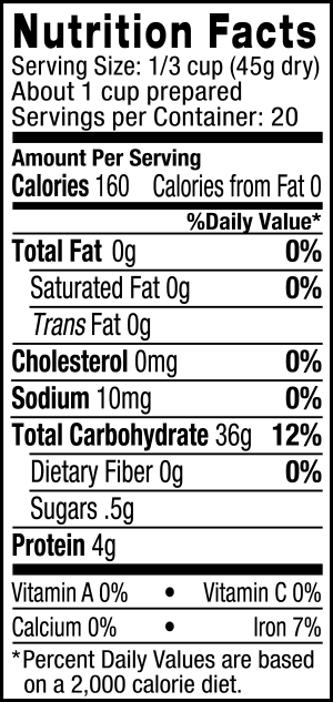 nutrition label for Heirloom Basmati Rice