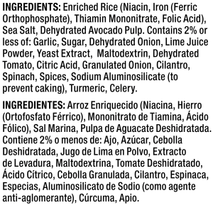 ingredients label for Creamy Avocado Lime Rice