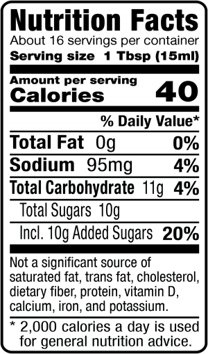 nutrition label for Italian/Asian Fusion Balsamic Reduction