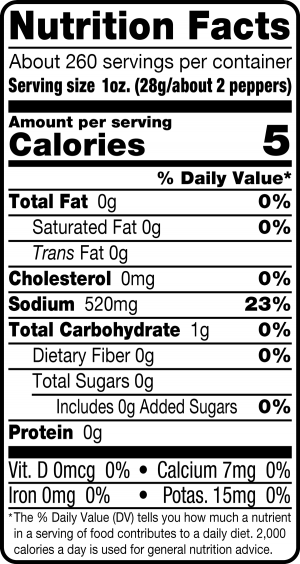 nutrition label for Greek Peppers