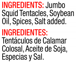 ingredients label for Jumbo Squid in Marinade Sauce