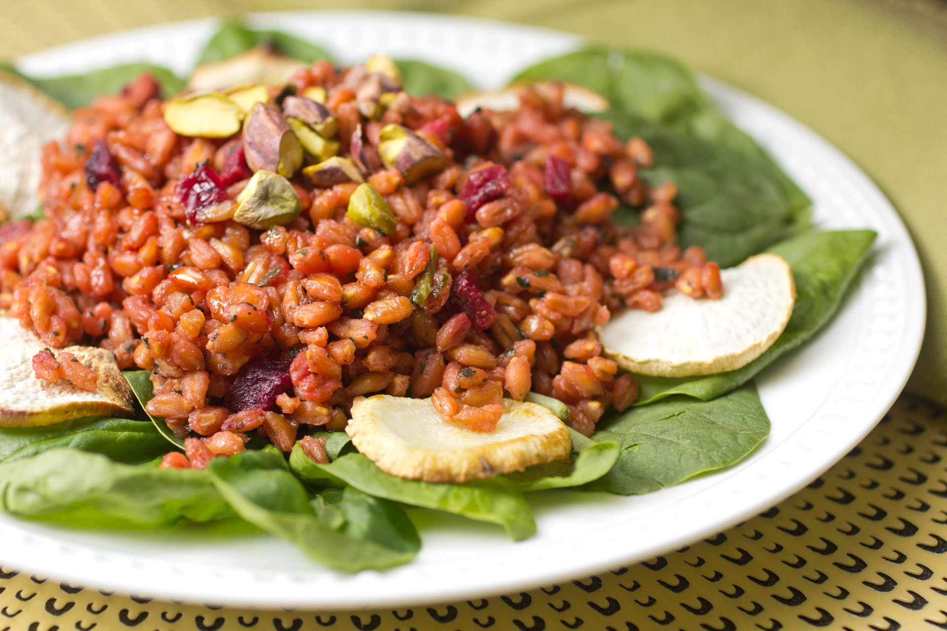 Beets and Spinach Farro with Balsamic Reduction