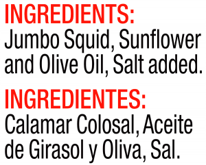 ingredients label for Jumbo Squid in Oil