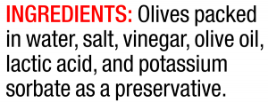 ingredients label for Vigo Pitted Calamata Olives
