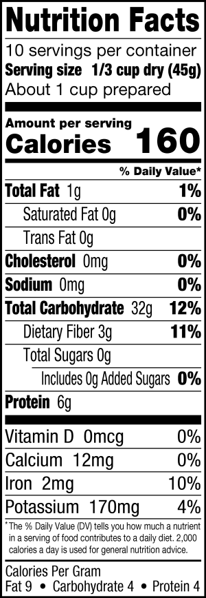 nutrition label for Organic Farro