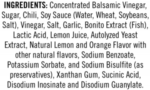 ingredients label for Italian/Asian Fusion Balsamic Reduction