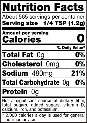 nutrition label for Coarse Sea Salt