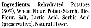 ingredients label for Potato Gnocchi