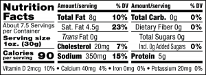 nutrition label for Feta Cheese