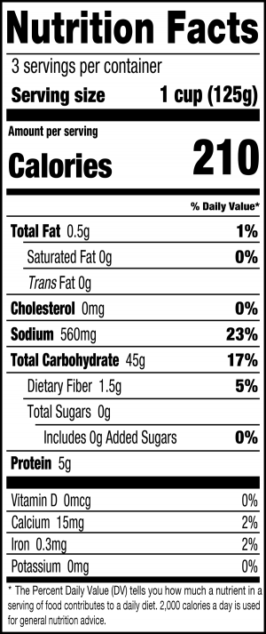 nutrition label for Potato Gnocchi
