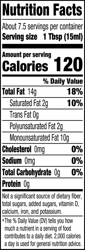 nutrition label for Extra Virgin Olive Oil