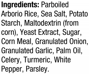ingredients label for Risotto Base