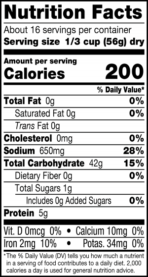 nutrition label for Cilantro Lime Rice U-Select Jug