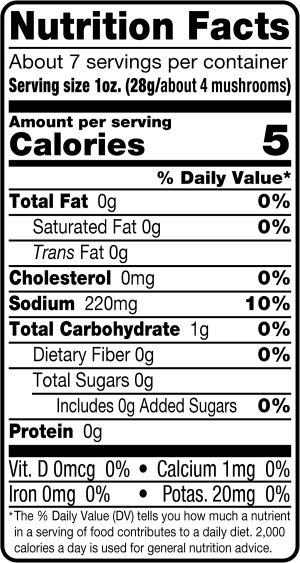 nutrition label for Marinated Mushrooms