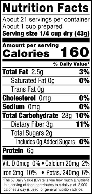 nutrition label for Organic Quinoa