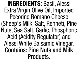 ingredients label for Pesto Di Liguria