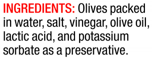 ingredients label for Vigo Sliced Calamata Olives