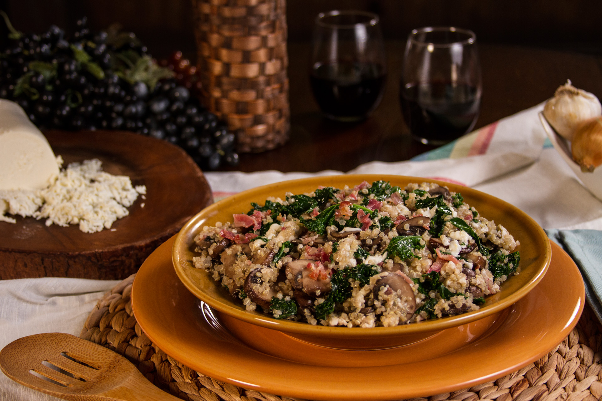 Quinoa with Pancetta, Mushrooms and Kale
