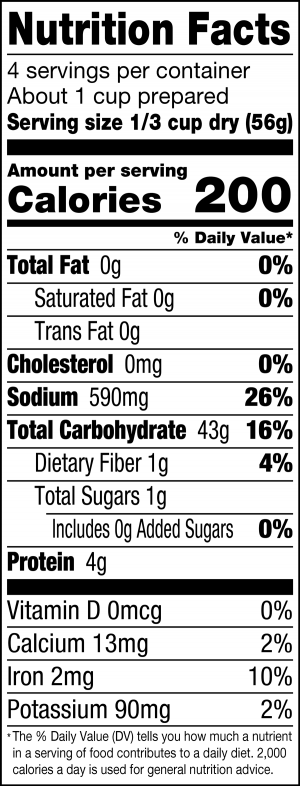 nutrition label for Yellow Rice