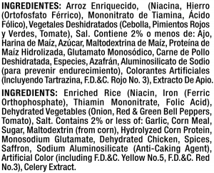 ingredients label for Yellow Rice Dinner