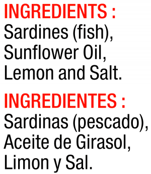 ingredients label for Sardines in Oil With Lemon