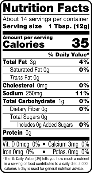 nutrition label for Vigo Sliced Calamata Olives