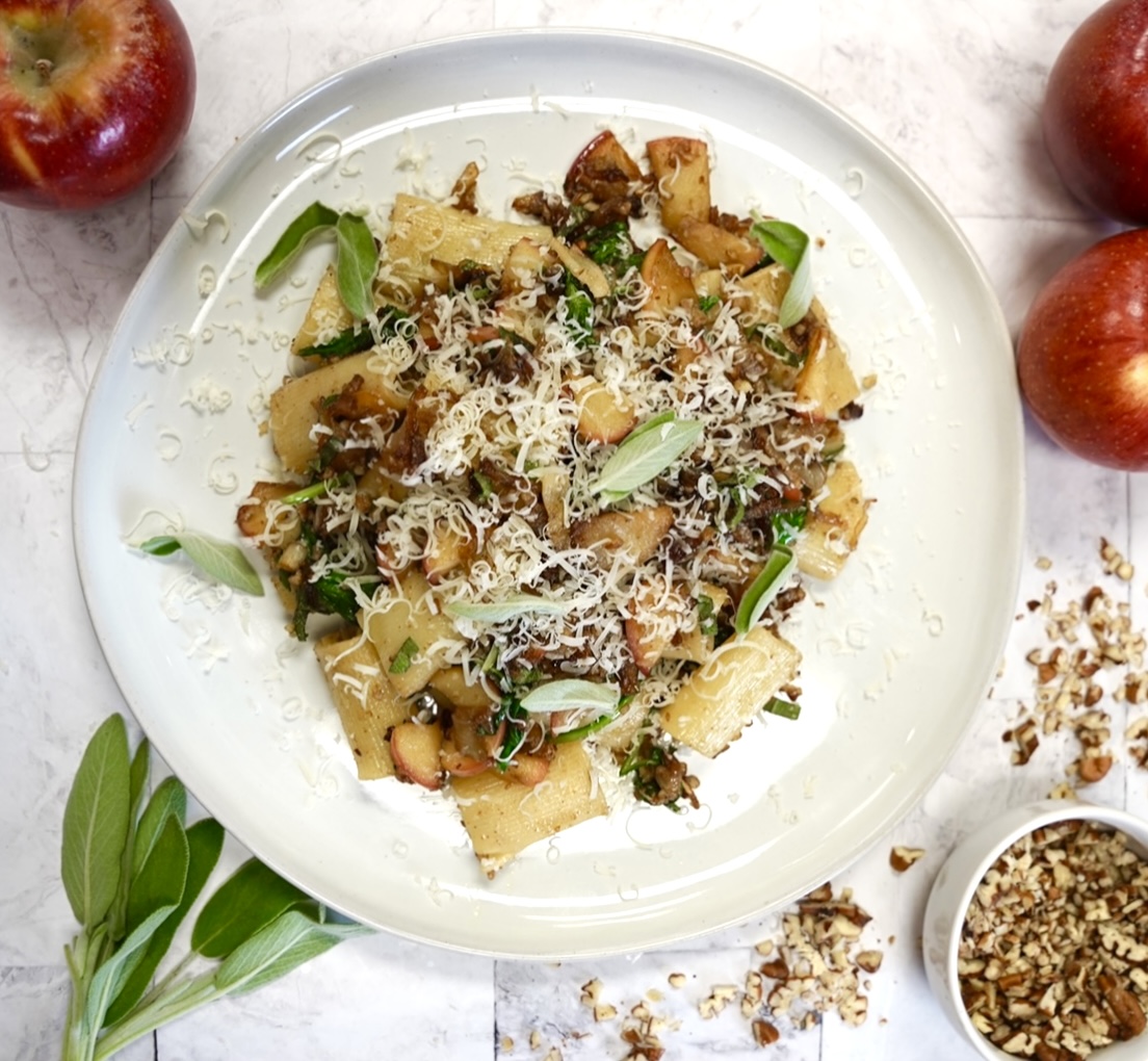 Caramelized Onion Apple Pasta with Sage